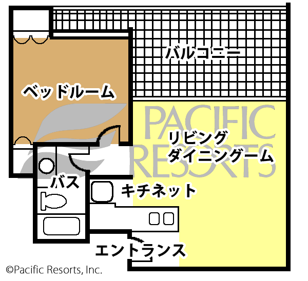 1ベッドルーム客室の間取り